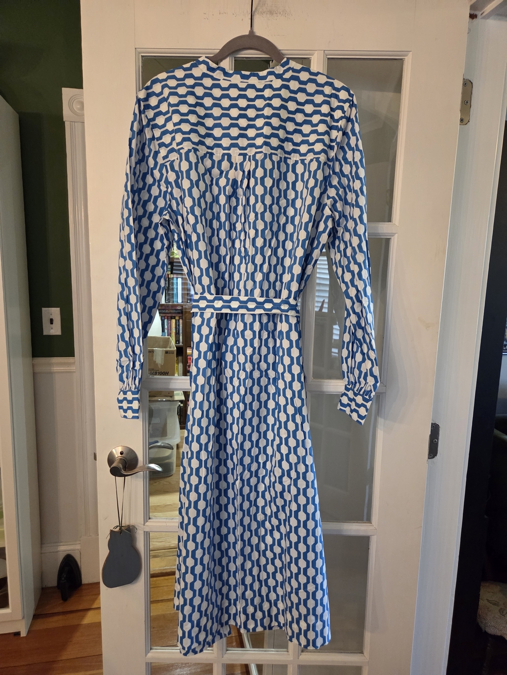 Boden Blue and White Geometric Cotton Dress - Size 14L - Picture 3 of 9